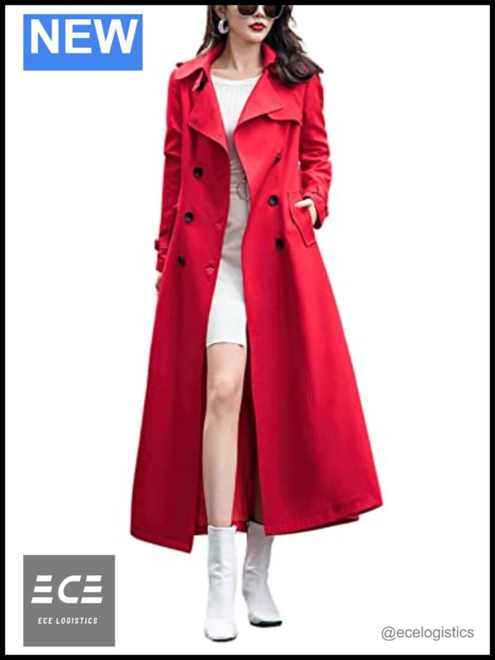 Women's Double Breasted Maxi Trench Coat Belted Long Overcoat